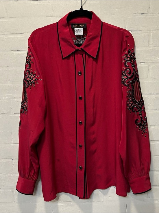 Bob Mackie Tops - Bob Mackie Wearable Art Red 100% Silk Embroidered Blouse